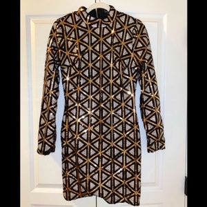 Lulu's Black, Gold, and Silver Long Sleeve Dress